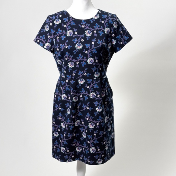 LOFT Navy & Red Floral Pencil Mini Dress Pockets Size 4P  🌺💙✨ - Picture 1 of 14